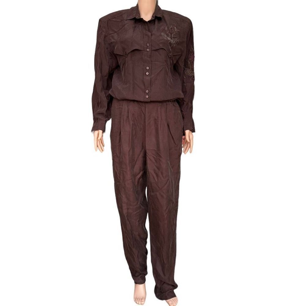 Richard Martin vintage 2 piece set 100% silk brown blouse and pants size 14 NWT
